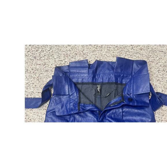 NWOT Venti6 Pants Womens Blue Faux Leather Tie Waist Paperbag Vegan Ankle Sz L - Picture 6 of 8